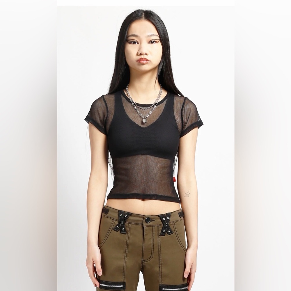 Tripp NYC Black Mesh Sheer T-Shirt Size Medium Punk Grunge Goth Top